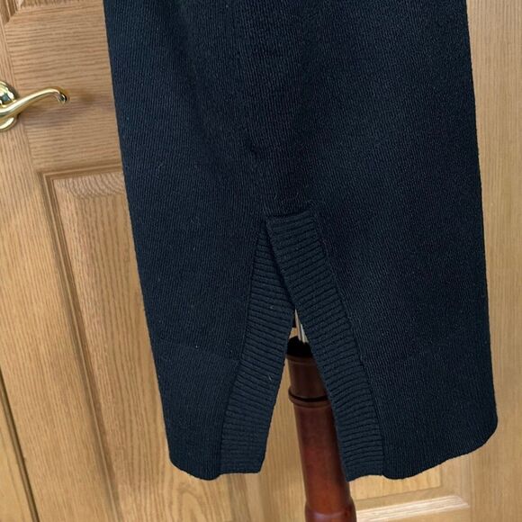 LOFT Wool Blend Open Front Longline Cardigan Black Small Ribbed Knit - Picture 2 of 5